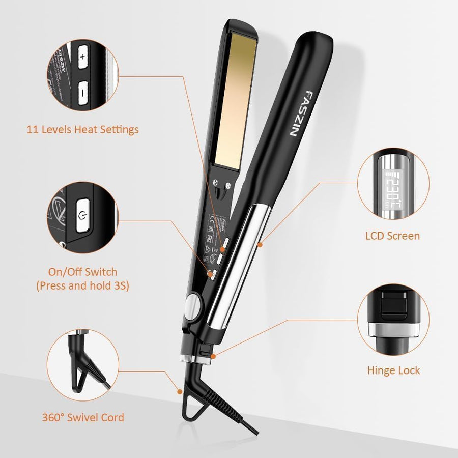 Fer à lisser 2 en 1 Boucler et lisser, 20s de chauffage rapide, plaques en titane Lisseur ionique pour un style lisse, panneau flottant 3D empêche les cheveux de tirer, avec écran LCD