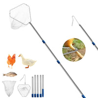 Crochet de jambe réglable de 90 à 180 cm - Avec filet interchangeable - Dispositif de capture de volaille pour la pêche des canetons, oies, oiseaux, chauves-souris