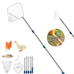 Crochet de jambe réglable de 90 à 180 cm - Avec filet interchangeable - Dispositif de capture de volaille pour la pêche des canetons, oies, oiseaux, chauves-souris