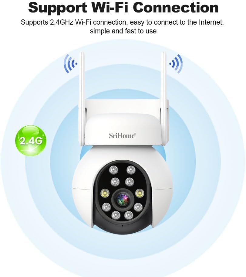 Caméra de Surveillance 5MP HD PTZ, Détection d'humains, Suivi de Mouvement, Alarme sonore et Lumineuse, Audio bidirectionnel, Utilisation en extérieur/intérieur