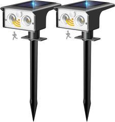 Lot de x2 Lampe Solaire Exterieur Detecteur de Mouvement, 6500K Lumiere Extérieur Puissant, 3 Modes Spot Solaire IP65 Étanche Eclairage, Projecteur Solaire pour Jardin Chemins Blanc Froid