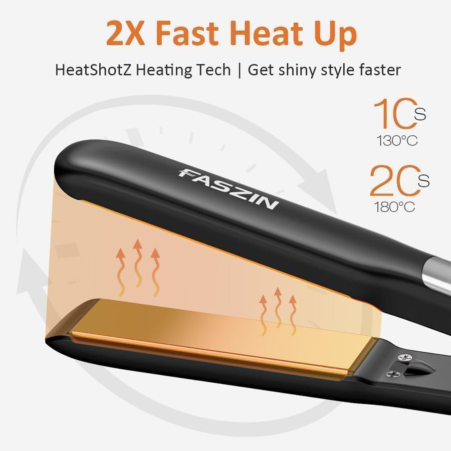 Fer à lisser 2 en 1 Boucler et lisser, 20s de chauffage rapide, plaques en titane Lisseur ionique pour un style lisse, panneau flottant 3D empêche les cheveux de tirer, avec écran LCD