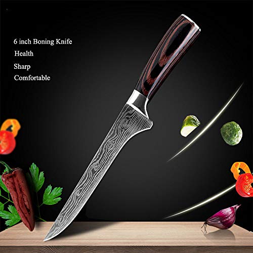 Couteau de Cuisine Professionnel Japonais Damas A Désosser Lame 15cm Acier Carbone Inoxydable
