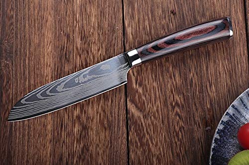 Couteau de Cuisine Professionnel Japonais Damas Petit Santoku Lame 13cm Acier Carbone Inoxydable