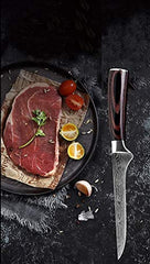 Couteau de Cuisine Professionnel Japonais Damas A Désosser Lame 15cm Acier Carbone Inoxydable