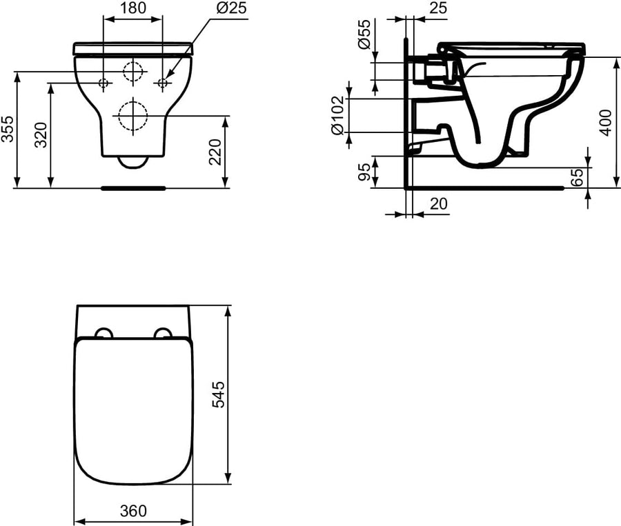 Kit WC sans rebord RimLS+ + abattant Softclose (abaissement automatique) BLANC