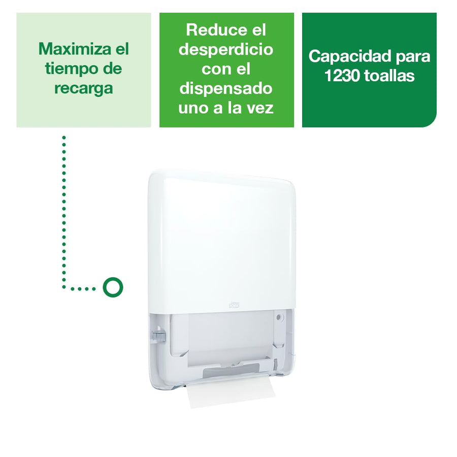 Tork PeakServe Mini Distributeur Murale pour essuie-Mains continus™ Blanc H5, Grande capacité, Gamme Elevation