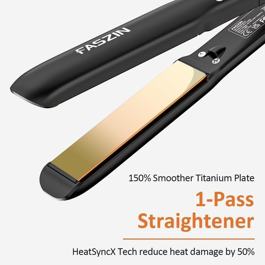 Fer à lisser 2 en 1 Boucler et lisser, 20s de chauffage rapide, plaques en titane Lisseur ionique pour un style lisse, panneau flottant 3D empêche les cheveux de tirer, avec écran LCD