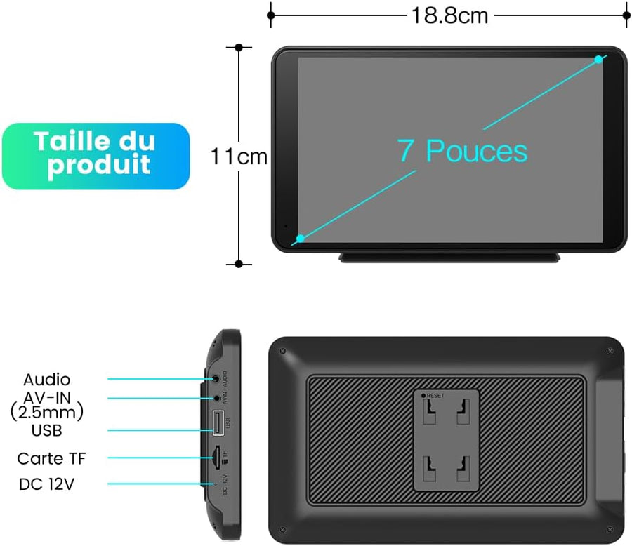Autoradio 7" Écran Tactile HD avec CarPlay sans Fil, Android Auto, AirPlay, PhoneLink – Compatible iOS et Android