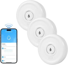 Detecteur de Fuite d'eau WiFi 2.4G Détecteur d'eau Incluses Piles 3 pièces Capteur d'eau Compact pour Détecter Une Inondation avec Une Alarme de 100 DB