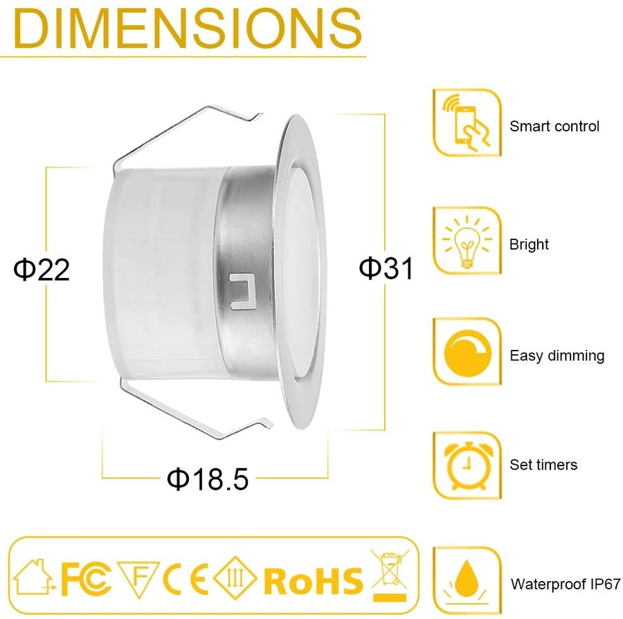Lot de X6 Spots Lampes de terrasse LED D31 Etanche IP67 Kit Bluetooth Ø31mm 12V 0.6W