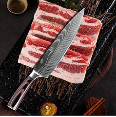 Couteau de Cuisine Professionnel Japonais Damas de Chef Lame 20cm Acier Carbone Inoxydable