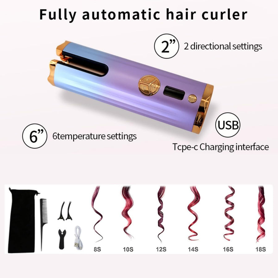 Fer A Boucler Automatique Boucleur à Cheveux Sans Fil Rechargeable Anti-Brûlures avec Minuteur et 6 Température