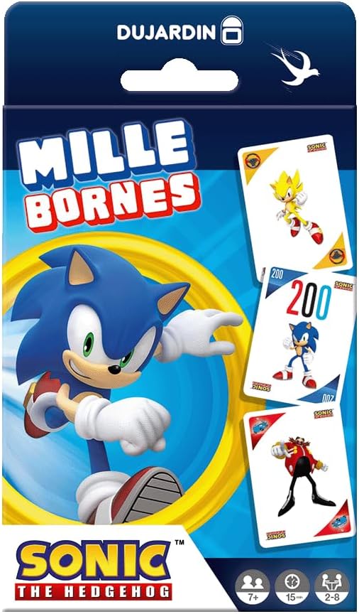 Dujardin - Mille Bornes Pocket Sonic , Jeu de Société , Jeu de Cartes , Jeu Famille et Enfants dès 7 ans , 1000 Bornes , Jeu de courses avec Sonic , Format Pocket , 2 à 8 joueurs