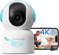 Caméra Surveillance 4K 8MP WiFi Intérieure, 2,4G/5GHz 360° IP Caméra Bébé, Détection de Personne/Animaux/Pleurs, Audio Bidirectionnel, Vision Nocturne, avec Carte Mémoire 64Go