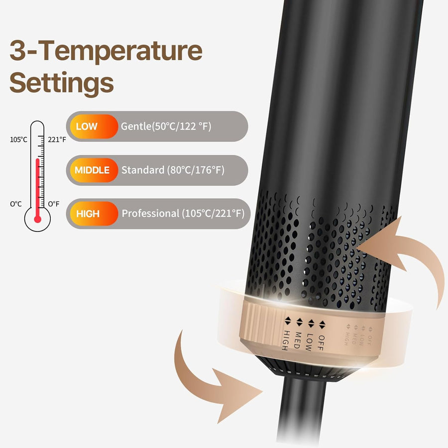 Air Brush 5 en 1, Brosse soufflante Sèche-Cheveux Multifonction Avec 3 Temp, Air Chaud Hair Styler pour Femme Sécher Boucler Lisser et Donner du Volume NOIR