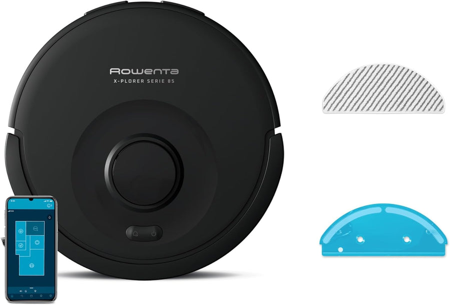Rowenta X-PLORER Serie85, Aspirateur robot laveur, Aspiration en profondeur, Navigation intelligente, Détection laser à 360°, RR87C5FE NOIR