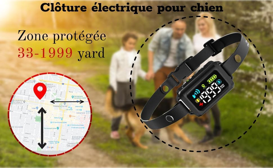 Clôture électrique sans Fil GPS pour Chien, clôture Intelligente de 4e génération, portée de 33 à 1999 m, système Anti-Fugue contrôlé par IA, étanchéité IPX7, clôture électrique pour Chien