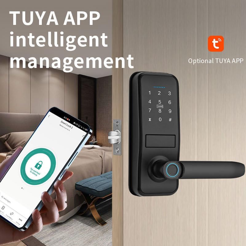 Smart Lock, Serrure de Porte d'Entrée Sans Clé Avec Poignée Noire Mate Sleek Mat, Clavier Électronique Deadbolt, Empreinte Digitale et Clavier Tactile, Verrouillage de Porte