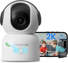 Caméra Surveillance 2K 3MP WiFi intérieure 360° Pan&Tilt Caméra IP, Vision Nocturne, Audio Bidirectionnel, Détection Humaine AI, Suivi de Mouvement, avec Carte Mémoire de 32 Go