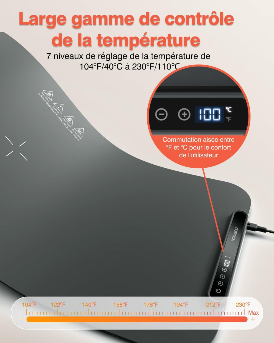 Plaque chauffante pour aliments, Réchauffeur d'aliments Chauffage sur toute la surface, contrôle de la température réglable