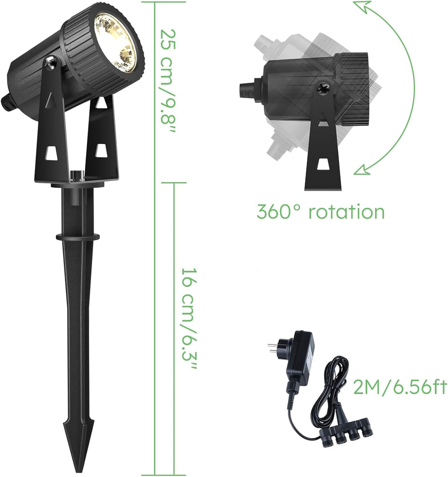 Lot de x4 éclairage de jardin LED, chaud blanc 3200K LED éclairage, IP65 éclairage étanche extérieur avec lampe de pointe pour extérieur jardin gazon décoratif