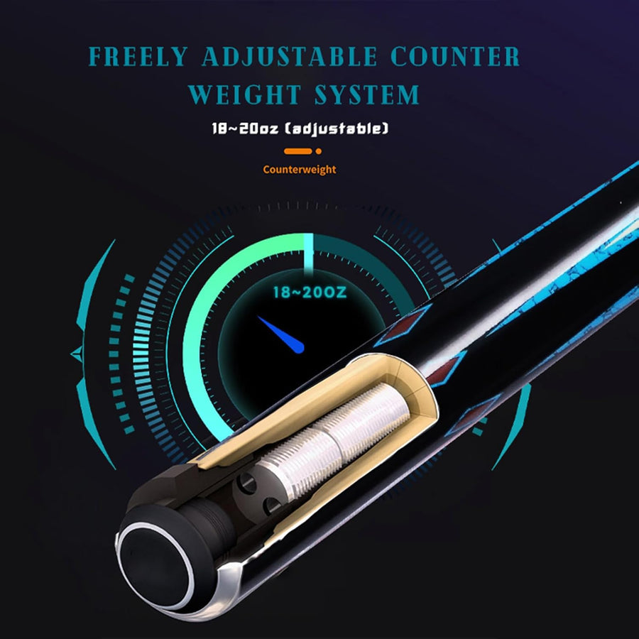 Queue de Billard Professionnel en Fibre de Carbone 145 cm, tête de 10,5 mm, 3/4 de Petite tête