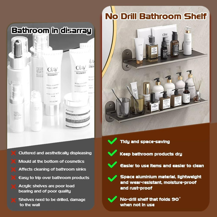 Lot de x2 Etagere Murale sans Percage, Petite Etagere Murale Metal, Étagere Salle de Bain, Etagere Adhesive Murale, Etagere Flottante Muralepour Cuisine, Salon, Bureau, Chambre (30 x 12 Cm)