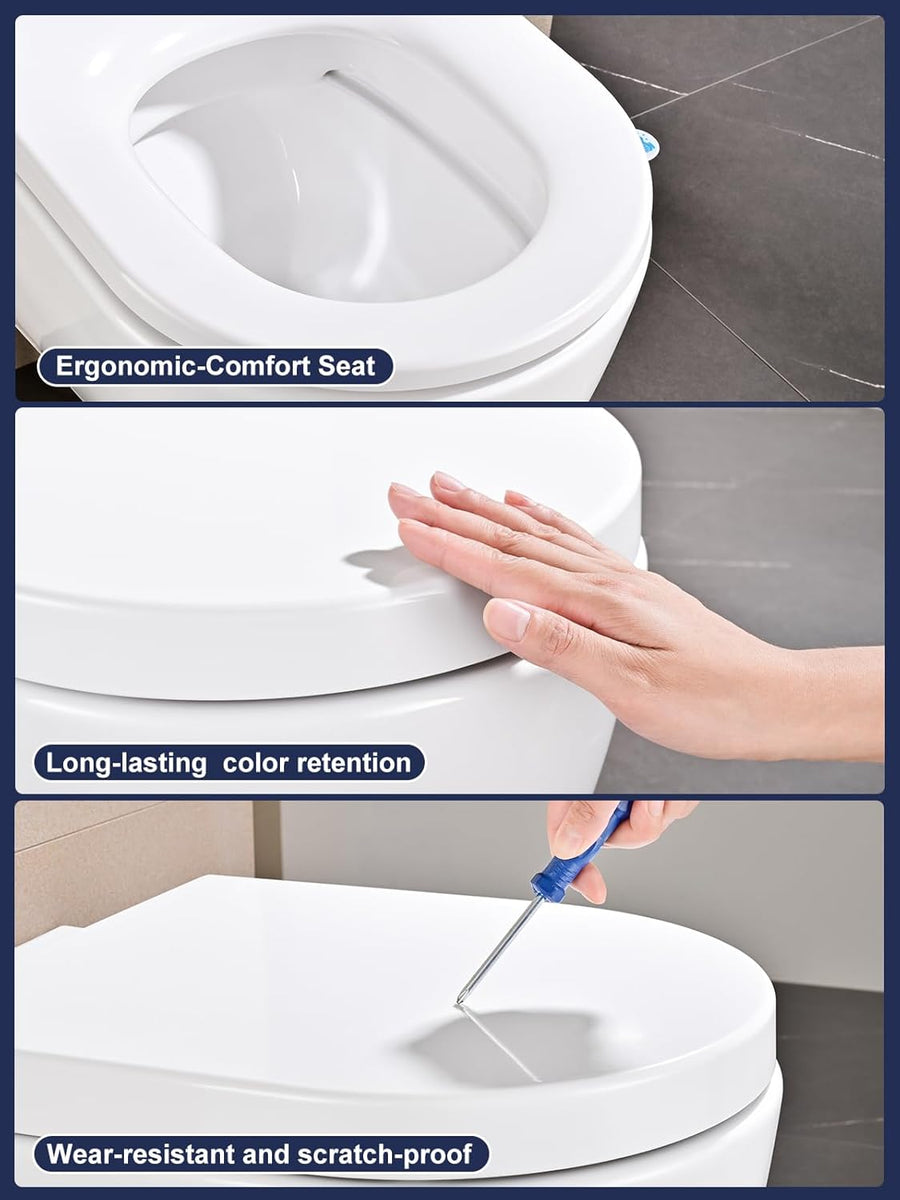 Abattant WC Forme D Cuvette Toilette avec Frein de Chute, Lunette WC avec Fermeture en Douceur, Lunette de Toilette Blanche Universelle,42,5x36,3x4,9CM
