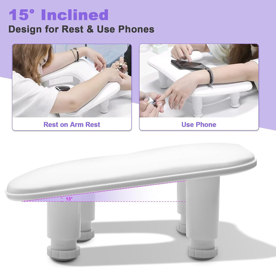 Repose Main Ongle Manucure: Hauteur Réglable Coussin Manucure - Forme du U Repose Main en PU Cuir - Ideal pour Prothésiste Ongulaire Amateur de Nail Art - Blanc