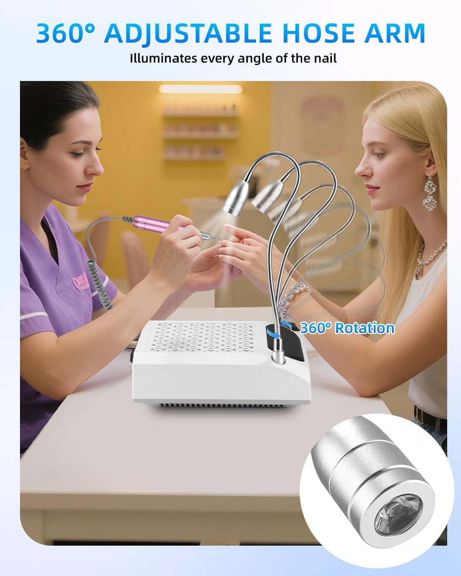 Ponceuse pour Ongles Professionnel, Aspirateur Poussiere Ongle, Repose Main Ongle avec Réglable à 360° Lumière Led, 30000 Rpm Lime a Ongle Electrique