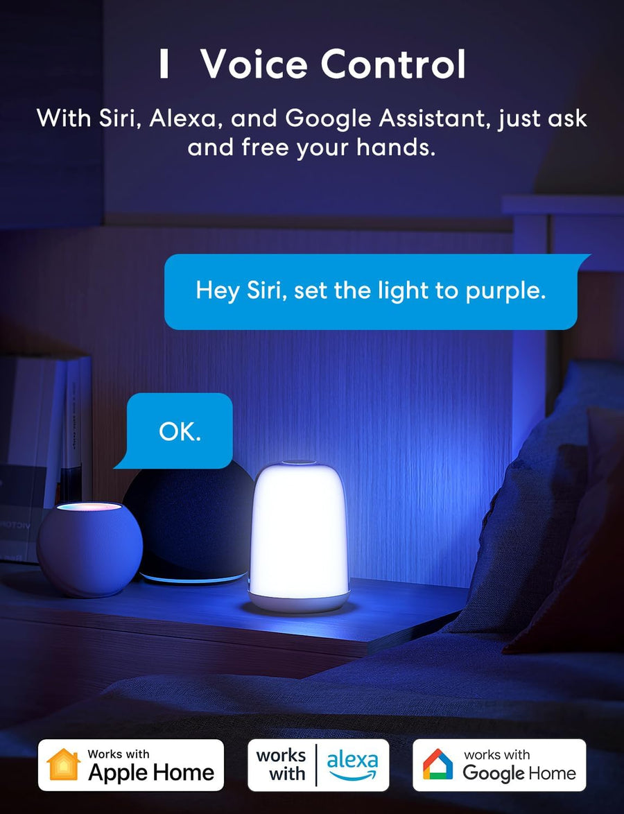 Lampe de Chevet Connectée, Veilleuse LED WiFi RGBWW Multicolore Dimmable avec Commande Vocale et Contrôle à Distance Compatible Assistant Vocaux
