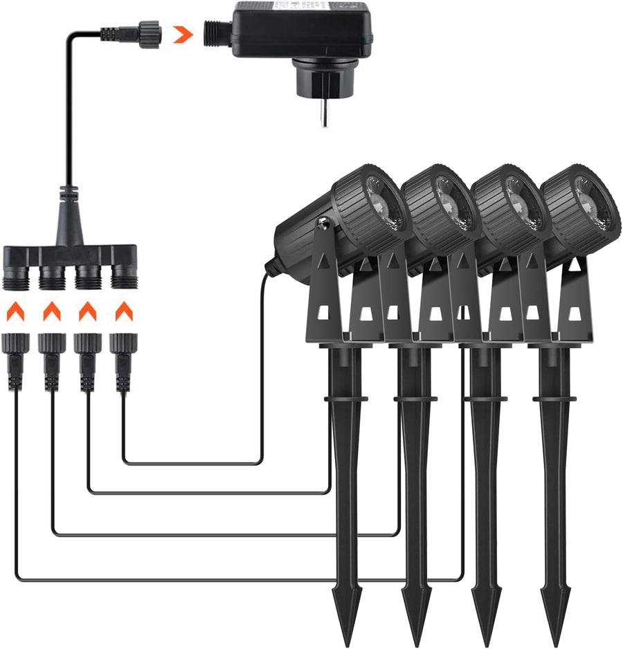 Lot de x4 éclairage de jardin LED, chaud blanc 3200K LED éclairage, IP65 éclairage étanche extérieur avec lampe de pointe pour extérieur jardin gazon décoratif