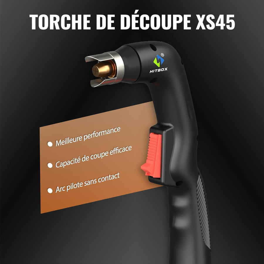 Découpeur Plasma Amélioré 45A, Arc Pilote Non HF, Affichage Numérique LED, IGBT 230V, Coupe en Grille, Max. 15 mm HBC45II