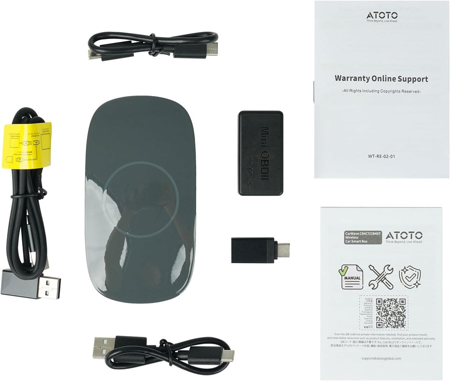 Boîtier CarPlay IA – CarPlay/Android Auto sans Fil, boîtier Voiture Streaming, Wi-FI/Bluetooth Doubles, Sortie HDMI, Lecture Via USB, Assistant IA, prêt à l'emploi, OTA, avec OBD II