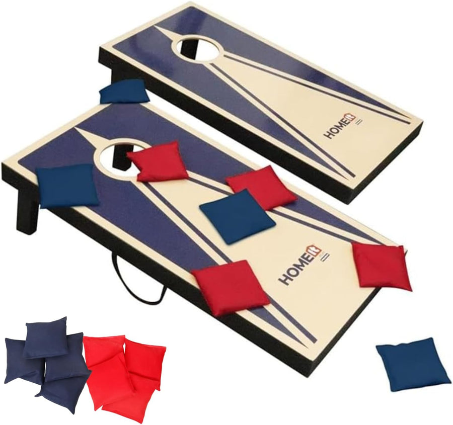 Cornhole Jeu d'extérieur Pliable avec 2 Planches et 8 Sacs de Lancer (Rouge et Bleu) Facile à Transporter, idéal pour Le Jardin, la Plage et Le Camping