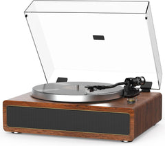 Tourne-disque Haut-parleurs intégrés vinyle tout-en-un prenant en charge la lecture Bluetooth, l'arrêt automatique, la vitesse de 33 et 45 tr/min, la sortie ligne RCA, entrée AUX