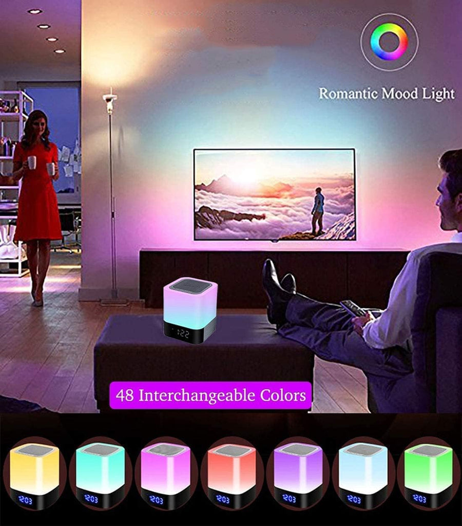 Reveil Lumineux Enceinte Bluetooth Portable, Lampe de Chevet à Bruit Blanc Bebe, Veilleuse Multicolore Contrôle Tactile Réveil Numérique