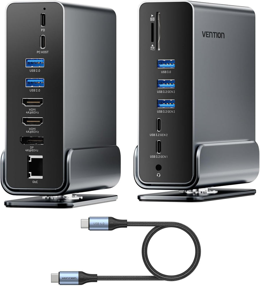 Station d'accueil 15-en-1 pour Configuration à Deux moniteurs,Triple Affichage,Portable Dock Type C Thunderbolt 4,Double 4K@60Hz HDMI,4K@60Hz DP,100W PD,USB 10Gbps,RJ45,Audio,SD/TF