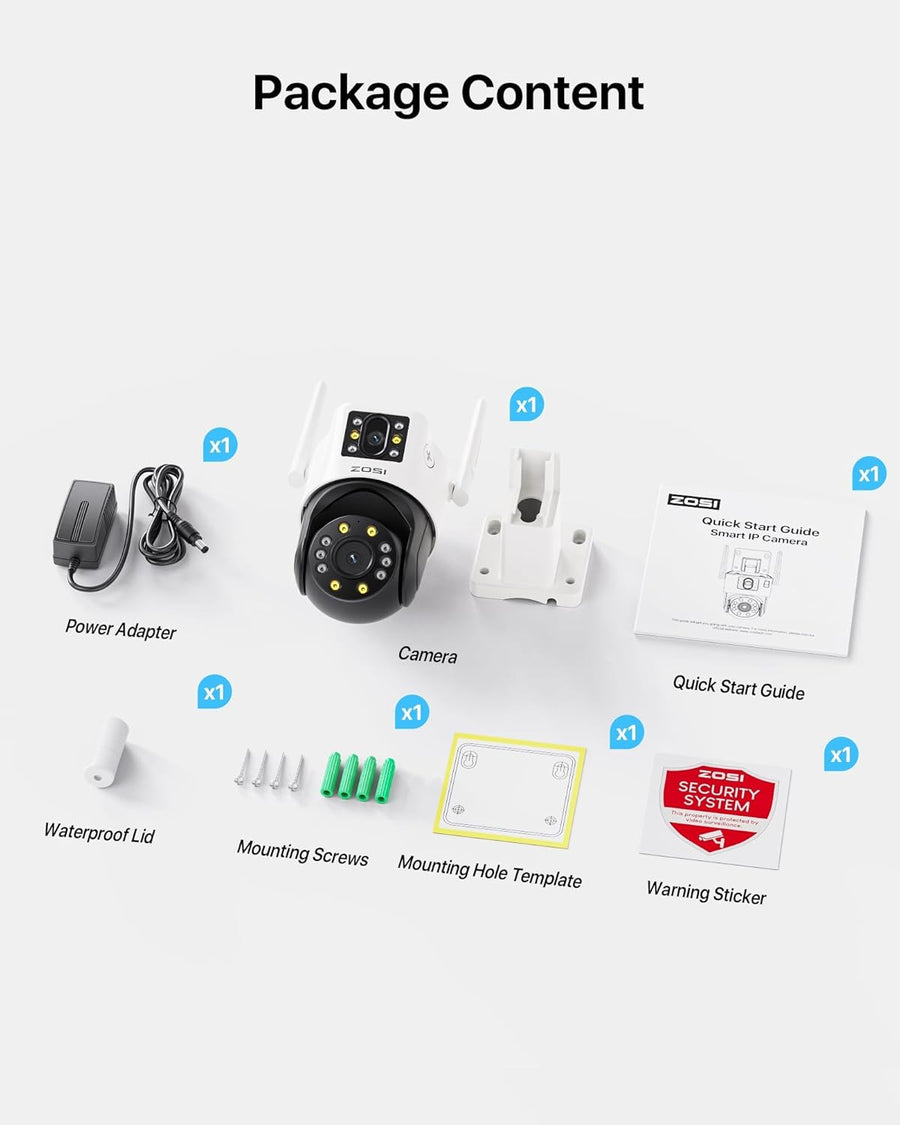 Caméra Surveillance WiFi avec Double Objectif 2MP+2MP, Caméra Motorisée Extérieure, 360° Vue Détection Humaine/Véhicule, Audio Bidirectionnel, Sirène Alarme, Vision Nocturne en Couleur