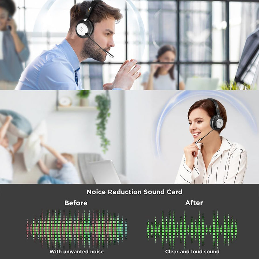 Casque Bluetooth Sans Fil Microphone pour PC Casque Ordinateur V5.2 Micro antibruit dongle USB Base de Charge Bouton muet pour Travail téléphones Portables, Les Ordinateurs
