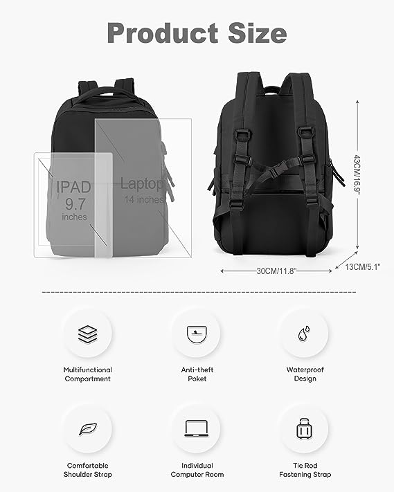 Sacs à Dos Pour Ordinateur Portable Sac de Sport Voyage Antivol Port USB NOIR