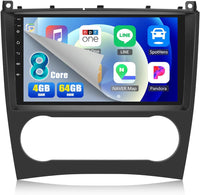 Autoradio 4Go+64Go pour Mercedes Benz Classe C W203,W209 C180, C200(2005-2009),Wireless Carplay Android Auto, 9 Pouces 2 Din Bluetooth 5.0/GPS/WiFi /32EQ DSP+MIC