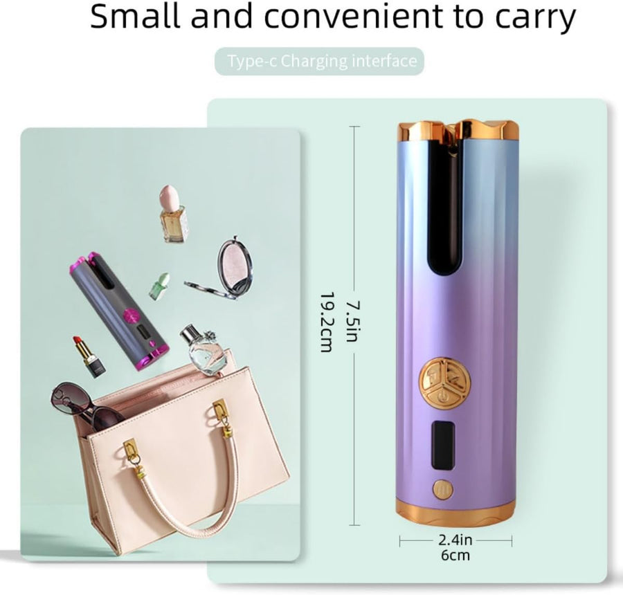 Fer A Boucler Automatique Boucleur à Cheveux Sans Fil Rechargeable Anti-Brûlures avec Minuteur et 6 Température