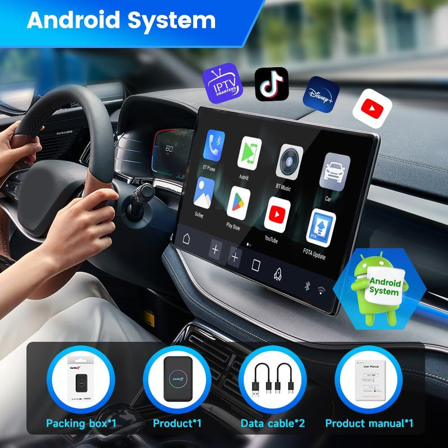 AIBOX-Lite Boîte multimédia 3 en 1 Système Android indépendant / CarPlay sans fil / Android Auto sans fil, convient pour les véhicules équipés de CarPlay filaire / Android Auto