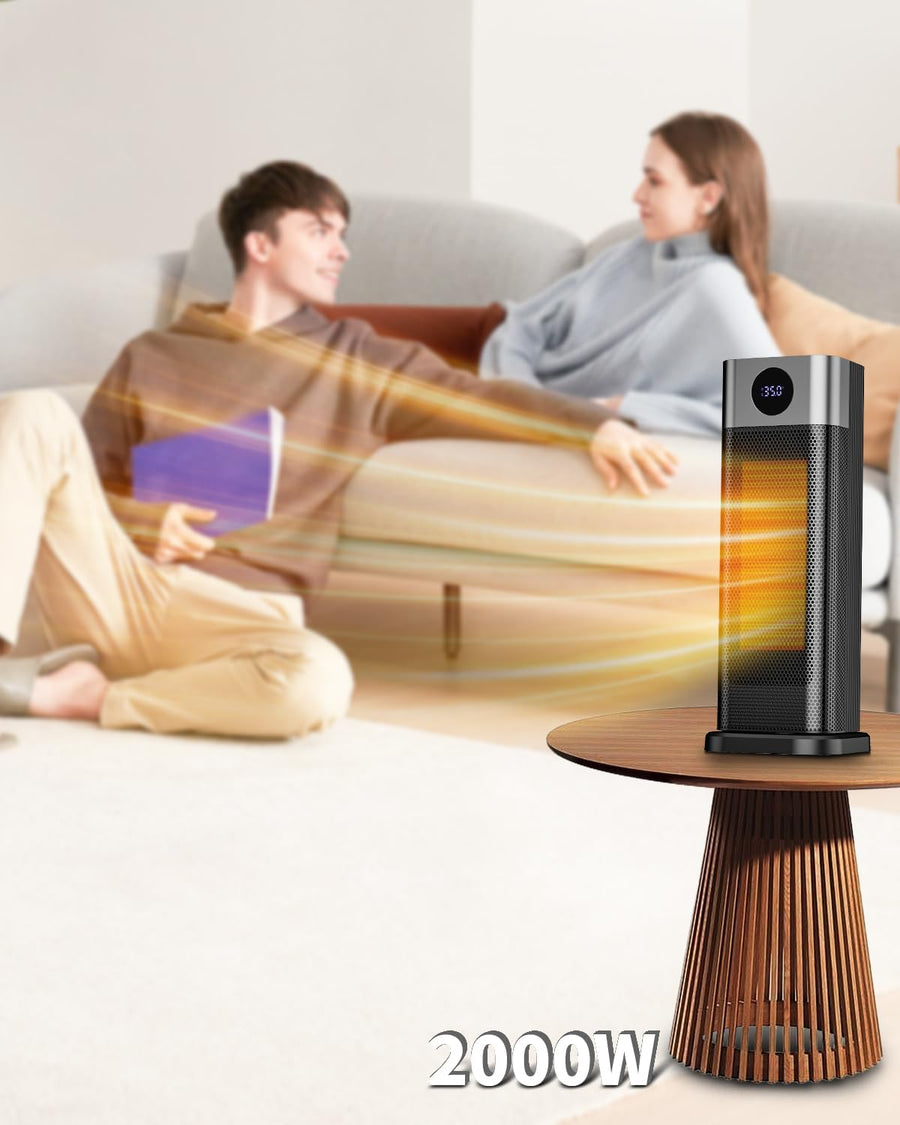 Chauffage d'appoint Electrique 2000W, Radiateur Soufflant céramique avec 70°Oscillation, 4 Modes, Thermostat, Minuterie 12H, Télécommande, Chauffage Soufflant pour Chambre Maison Intérieur