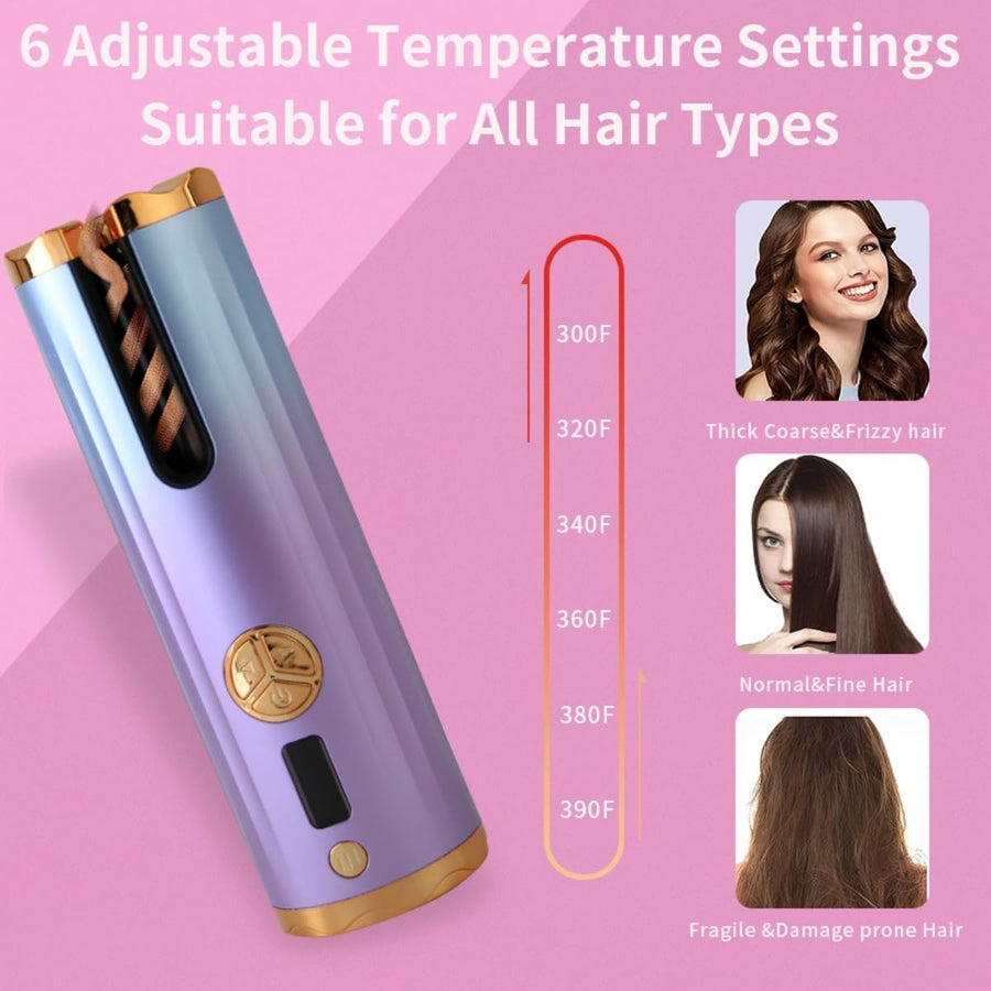 Fer A Boucler Automatique Boucleur à Cheveux Sans Fil Rechargeable Anti-Brûlures avec Minuteur et 6 Température