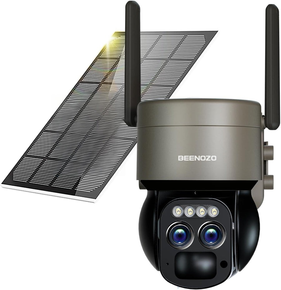 Caméra Surveillance Solaire 6MP WiFi Extérieure Double Objectif 360° PTZ Caméra IP, Détection Humaine avec Panneau Solaire, Vision Nocturne Couleur, Suivi Automatique, Audio Bidirectionnel,IP66