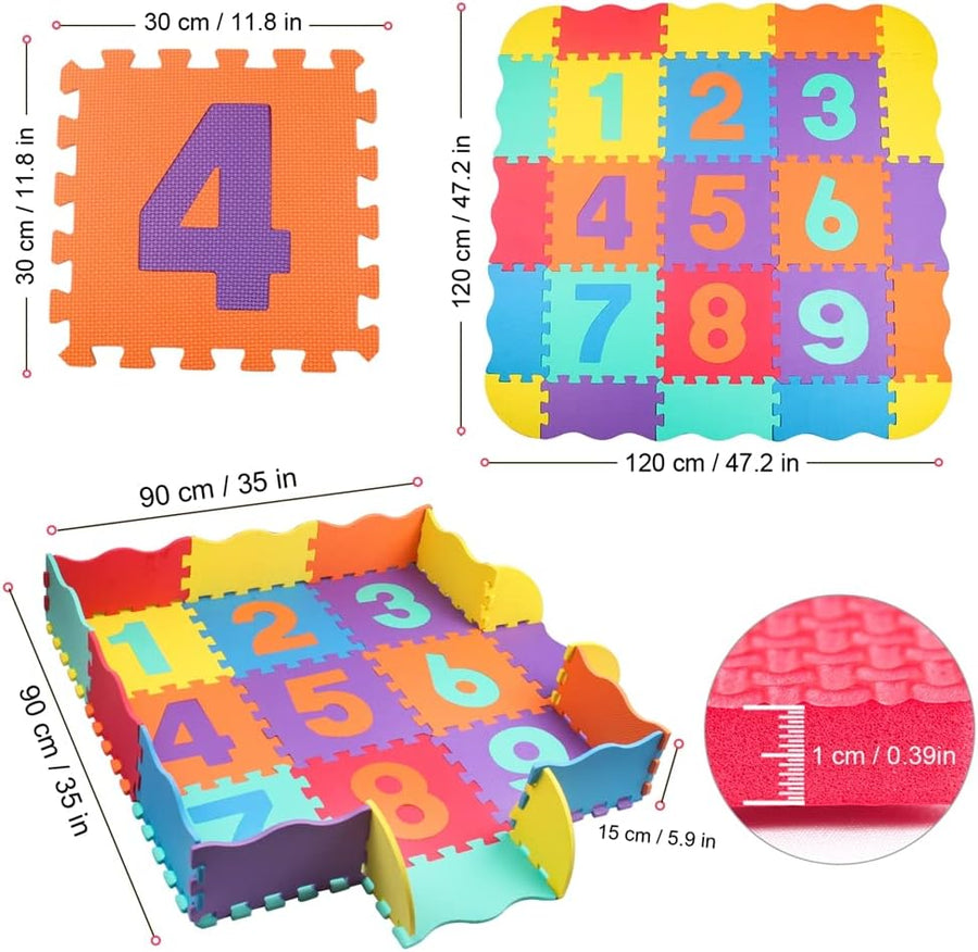 Puzzle Tapis Mousse Bébé Non Toxiques Tapis de Sol épais, Tapis de Jeu de clôture Enfant 25 pièces 9 Dalles 30x30cm