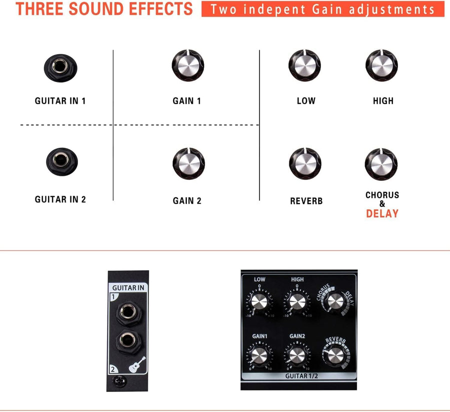 Amplificateur 2x60W Guitare Acoustique Haut-parleur Bluetooth Portable Effet Reverb Chorus Delay 7 Entrées